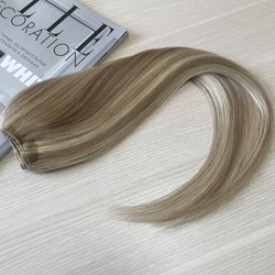 Натуральные мелированные волосы на заколках 50см 70гр - набор из 4 прядей #18/613
