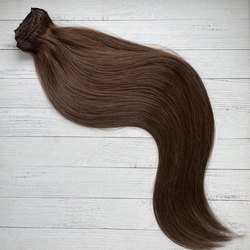 Натуральные русые волосы на заколках 55см 100г - #4 коричневый