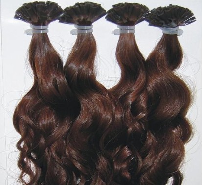 Натуральные волосы на капсулах кудрявые 50см 50г 50прядей - коричневый #4  