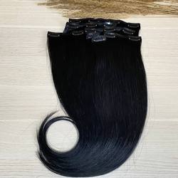 Натуральные черные волосы на заколках 55см 100г