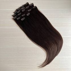 Натуральные волосы на заколках 55см 100г - горький шоколад #2