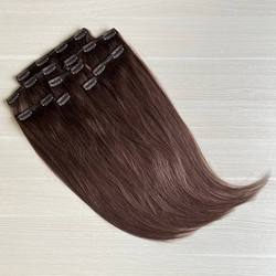 Натуральные коричневые волосы на заколках 50см 160г
