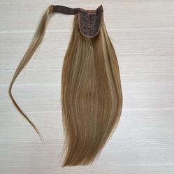 Хвост из натуральных волос на липучке 50см 80г- мелированный #12/613