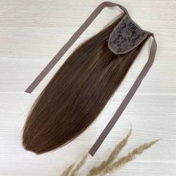 Накладной хвост из натуральных волос 40см - коричневый цвет #4