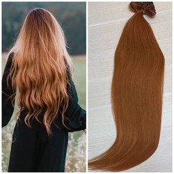 Натуральные пряди волос на заколках 60см - рыжий цвет