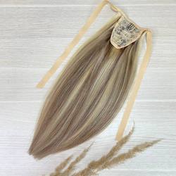 Накладной хвост-шиньон для волос натуральный 40см - мелированный оттенок #10/613
