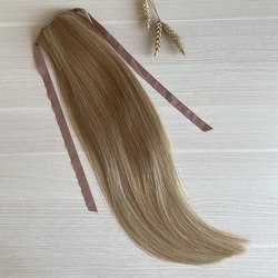 Хвост из натуральных волос 60см - светло-мелированный #18/613