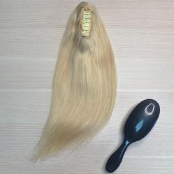 Хвост - шиньон из натуральных волос на крабе 40см - блонд #60