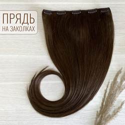 Натуральные волосы на заколках - однопрядка 60см 120г коричневый #4