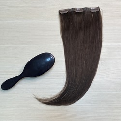 Натуральные волосы 40см - одна прядь на 3 заколках, горький шоколад #2