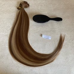Натуральные мелированные волосы на заколках 65см 120г - #8/613