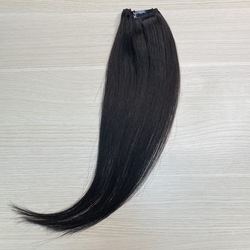 Натуральные волосы 40см - одна прядь на 3 заколках, черный с шоколадным отливом #1b 