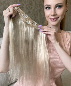 PREMIUM Натуральные накладные пряди на заколках 40см 60г - блонд #60 