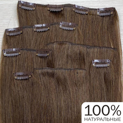 Натуральные волосы на заколках для наращивания 40см 100г - темно-русый #6
