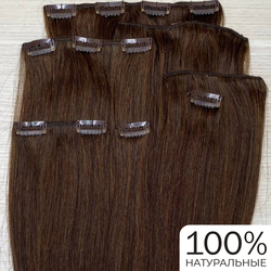Натуральные волосы на заколках для наращивания 40см 100г - коричневый #4