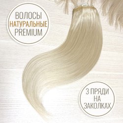 ПРЕМИУМ натуральные волосы на заколках пепельный блонд 50см 60г #1000