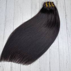 Натуральные волосы на заколках PREMIUM 40 см 120 г- Черный с коричневым отливом #1b