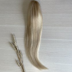 Хвост- шиньон на крабе из натуральных волос 50см 120г - мелирование #18/613