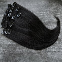Натуральные волосы на заколках для наращивания 40см 70г - Черные #1b