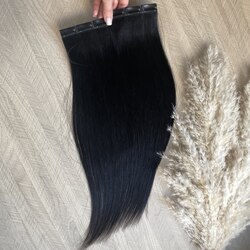 Натуральные накладные пряди на заколках 50см 50г - черный с коричневым отливом #1b 