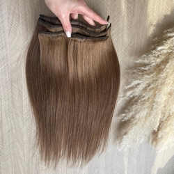 Премиум натуральные накладные пряди на заколках 40см 60г - пепельно-русый #10 