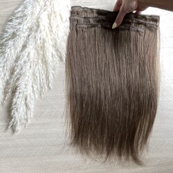 PREMIUM Натуральные накладные пряди на заколках 40см 60г - русый #9 