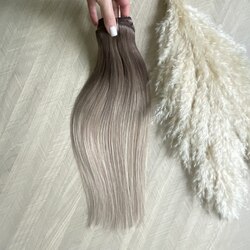 Натуральные волосы на заколках 40см 120г - русый с темными корнями амбре #8-60-18