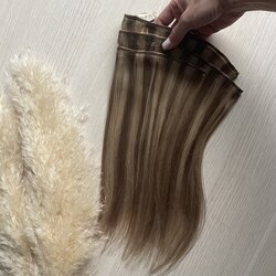 AMERA Натуральные короткие волосы на заколках 30см 60г светло-русое мелирование  #16/613