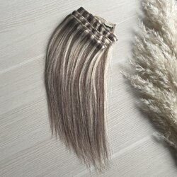 AMERA Натуральные короткие волосы на заколках 30см 60г русое мелирование  #8/60