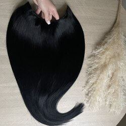 Однопрядь натуральная с височными зонами на заколках-65см 160г - черный #1