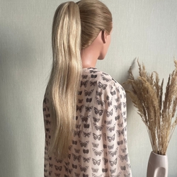 Хвост-шиньон на крабе из натуральных волос 50см 120г светло-русый #27